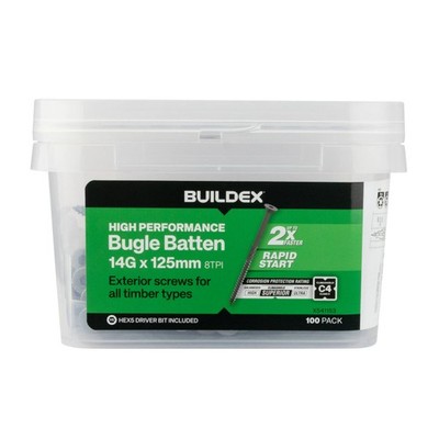 Buildex® 14G x 125mm Class 4 Bugle Batten Screws - 100 pieces