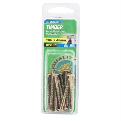 Zenith 10G x 45mm Gold Passivated Wafer Head Timber Screws - 15 pieces