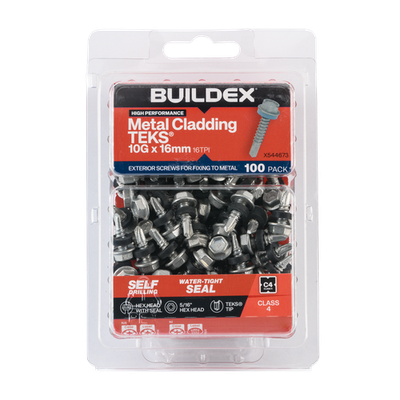 Buildex 10G x 16mm Class 4 Cladding & Fencing TEKS® Screws with - 100 pieces