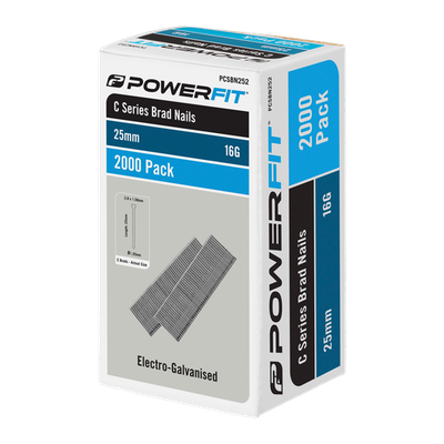 PowerFit 25mm C Series Electro-Galvanised Brad Nails - 2000 pieces