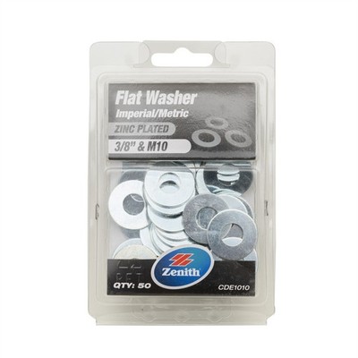 Zenith 3/8" M10 Zinc Plated Flat Washer - 50 pieces