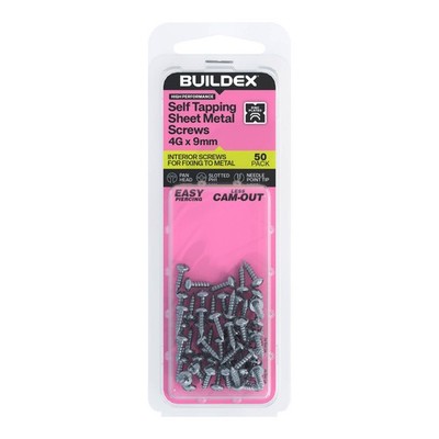 Buildex 4G x 9mm Zinc Plated Self Tapping Sheet Metal Screws 2 pcs