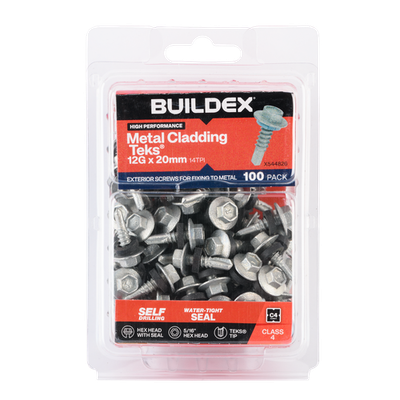 Buildex 12G x 20mm Class 4 Cladding & Fencing TEKS® Screws with - 100 pieces