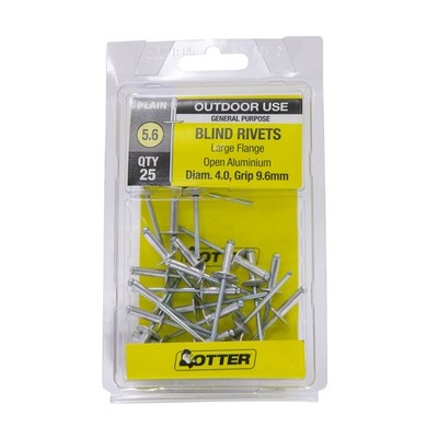 Otter 4.0 x 9.6mm Large Flange Aluminium Rivets - 25 pieces