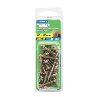 Zenith 8G x 30mm Button Head Timber Stitching Screws - 25 pieces