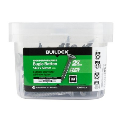Buildex® 14G x 50mm Class 4 Bugle Batten Screws - 100 pieces