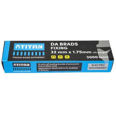 Titan 32x 1.75mm Electro Galvanised 34 Angled Collated Nail DA Brads - Pack 3000