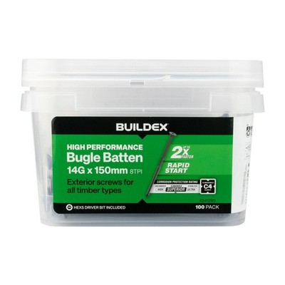 Buildex® 14G x 150mm Class 4 Bugle Batten Screws - 100 pieces