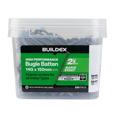 Buildex® 14G x 150mm Class 4 Bugle Batten Screws - 250 pieces