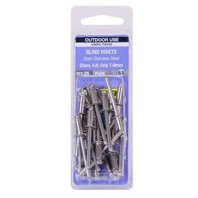 Otter 4.8 x 7.9mm Open Stainless Steel Blind Rivets - 25 pieces