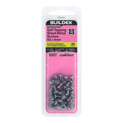 Buildex 6G x 9mm Zinc Plated Self Tapping Sheet Metal Screws 2 pcs