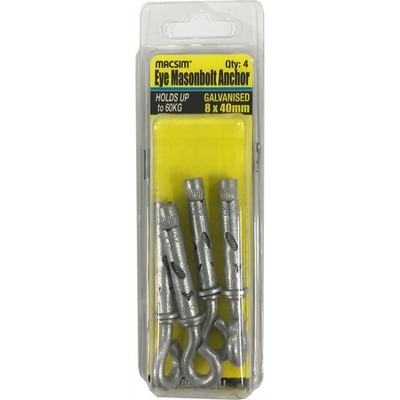 Macsim 8 x 40mm Galvanised Eye Bolt Sleeve Anchor - 4 pieces