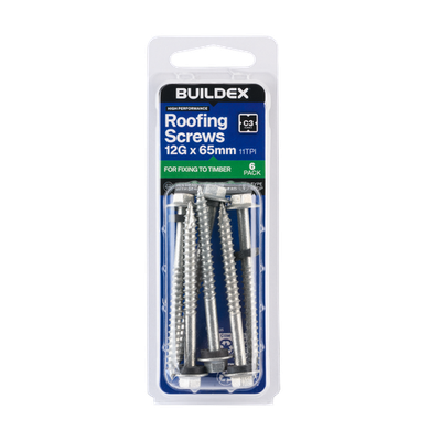 Buildex 12G x 65mm Class 3 Roofing Screws With Seal 2 pcs