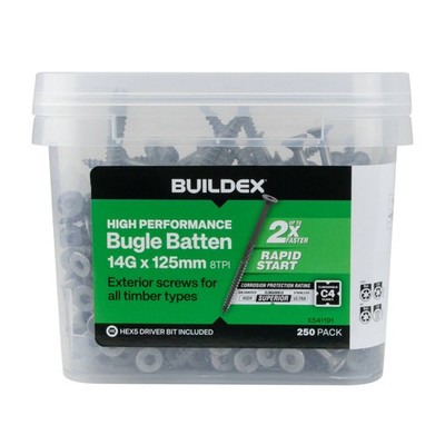 Buildex® 14G x 125mm Class 4 Bugle Batten Screws - 250 pieces