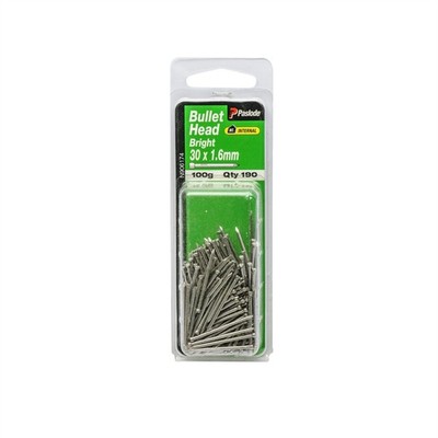 Paslode 30 x 1.6mm 100g Bright Steel Bullet Head Nails - 190 pieces