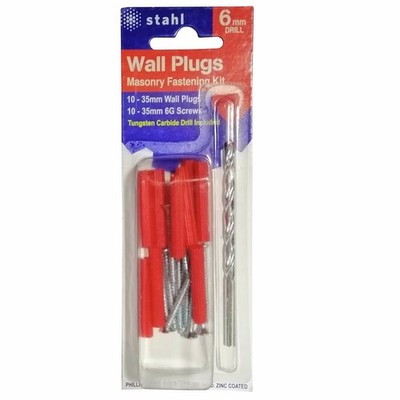 STAHL Masonry Kit 6mm Drill With 35mm Red Wall Plugs
