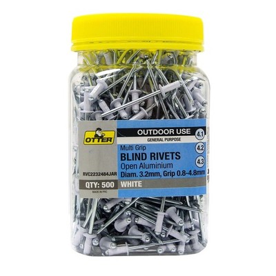 Otter White® 3.2 x 0.8 - 4.8mm Multi-Grip Open Aluminium Blind - 500 pieces