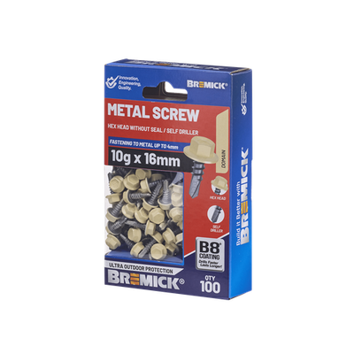 Bremick Metal Hex Screw 10g x 16mm B8 DM BOX 100