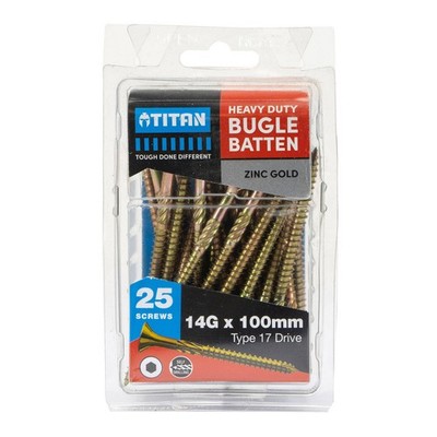 Titan 14g x 100mm Zinc Gold Timber Bugle Batten Screw - 25 pieces