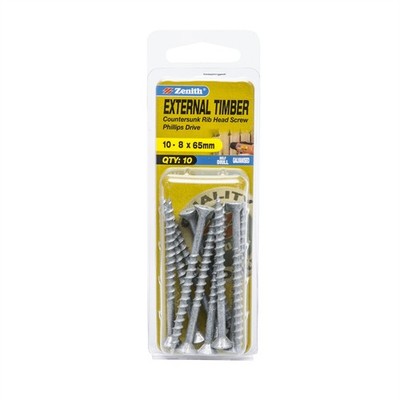 Zenith 10 - 8 x 65mm Galvanised Countersunk Rib Head External Timber 2 pcs