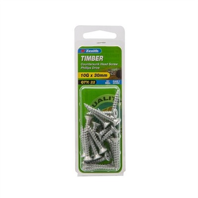 Zenith 10G x 30mm Galvanised Countersunk Head Timber Screws 2 pcs