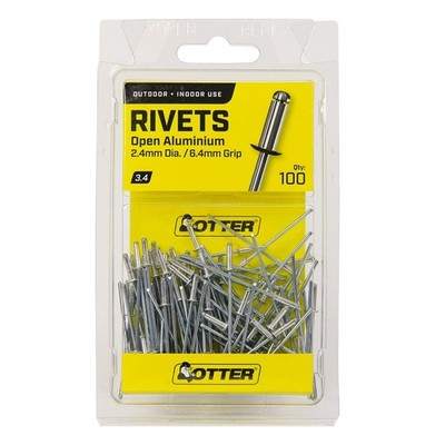 Otter 2.4 x 6.4 mm Open Aluminium Blind Rivets - 100 pieces