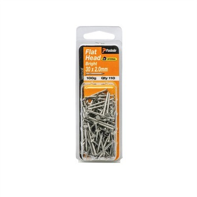 Paslode 30 x 2.0mm 100g Bright Steel Flat Head Nails - 110 pieces