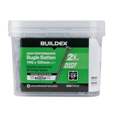 Buildex® 14G x 100mm Class 4 Bugle Batten Screws - 500 pieces