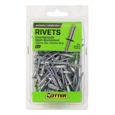 Otter 4.8 x 9.5mm Countersunk Open Aluminium Rivets - 100 pieces
