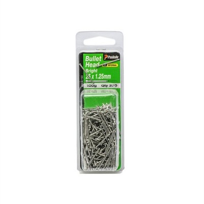 Paslode 25 x 1.25mm 100g Bright Steel Bullet Head Nails - 370 pieces