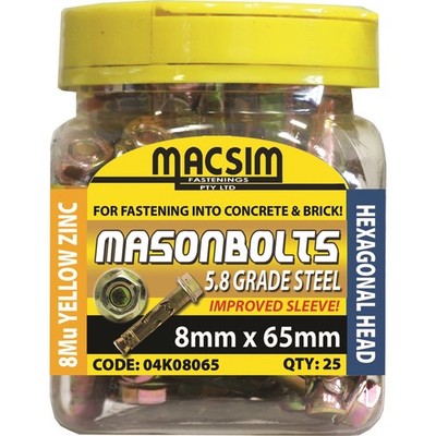 Macsim Fasteners 8 x 65mm Zinc Sleeve Anchor - 25 Pack