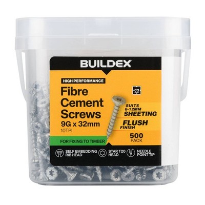 Buildex 9G x 32mm Class 3 Fibre Cement Screws - 500 pieces