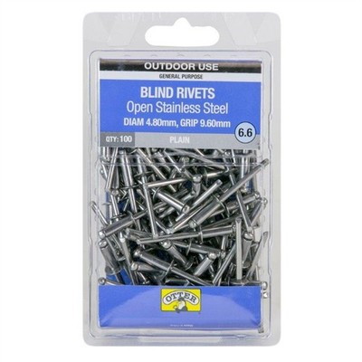 Otter 4.8 x 9.6mm Open Stainless Steel Blind Rivets - 100 pieces