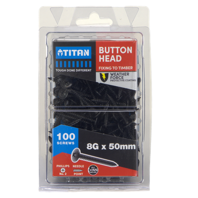 Titan 8G x 50mm Black Button Head Screws - 100 pieces
