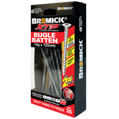 Bremick XTP 14g x 125mm T40 Stainless Steel 316 Bugle Batten - 25 pieces