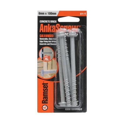 Ramset 6 x 100mm Galvanised AnkaScrew Masonry Anchor - 4 pieces