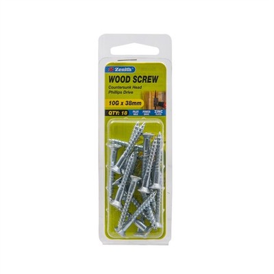 Zenith 10G x 38mm Zinc Plated Countersunk Head Wood Screws 2 pcs