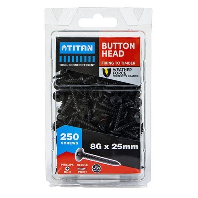 Titan 8G x 25mm Black Button Head Screws - 250 pieces