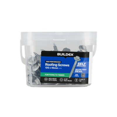 Buildex 12G x 45mm Class 3 Cladding Screws with Seal - 100 pieces