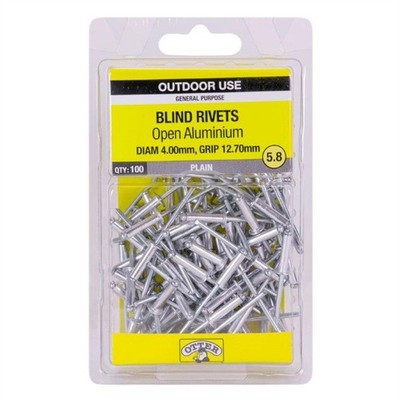 Otter 4.0 x 12.7mm Open Aluminium Blind Rivets - 100 pieces