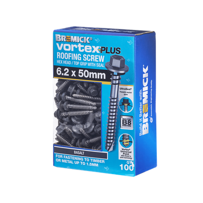 Bremick Vortex Plus Roofing Screw 6.2 x 50mm HEX B8 BZ BOX 100