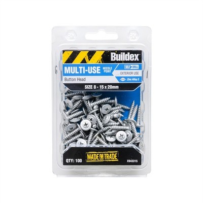 Buildex 8 - 15 x 20mm Button Head Needle Point Screws - 100 pieces