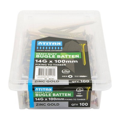 Titan 14G x 100mm Zinc Gold Timber Bugle Batten Screw - 100 pieces