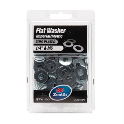 Zenith 1/4" M6 Zinc Plated Flat Washer - 100 pieces