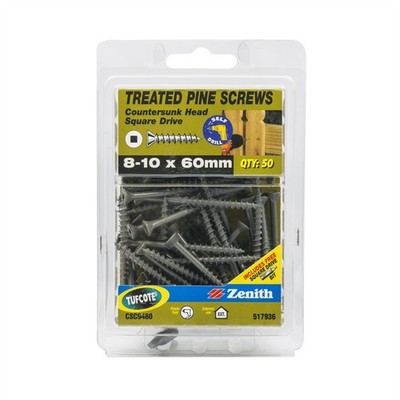 Zenith 8 - 10 x 60mm Treated Pine Countersunk Head Screws - 50 pieces
