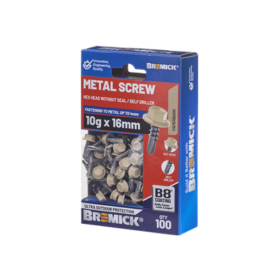 Bremick 10g x 16mm B8 PA Metal Hex Screw - 100 Box