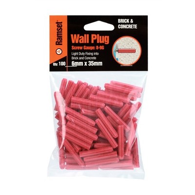 Ramset 6 x 35mm Red Wall Plugs - 100 pieces