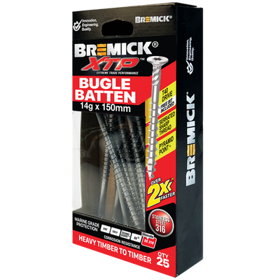 Bremick XTP 14g x 150mm T40 Stainless Steel 316 Bugle Batten - 25 pieces