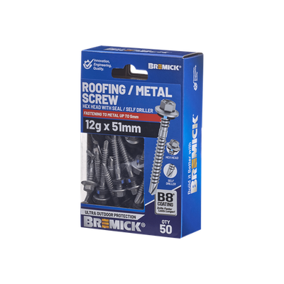 Bremick Hex Roofing Screw 12g x 51mm B8 PK50