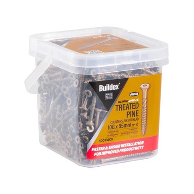 Buildex RapidDrive Treated Pine Screws 10g x 65 mm (10 TPI) Climacoat - BOX of 5